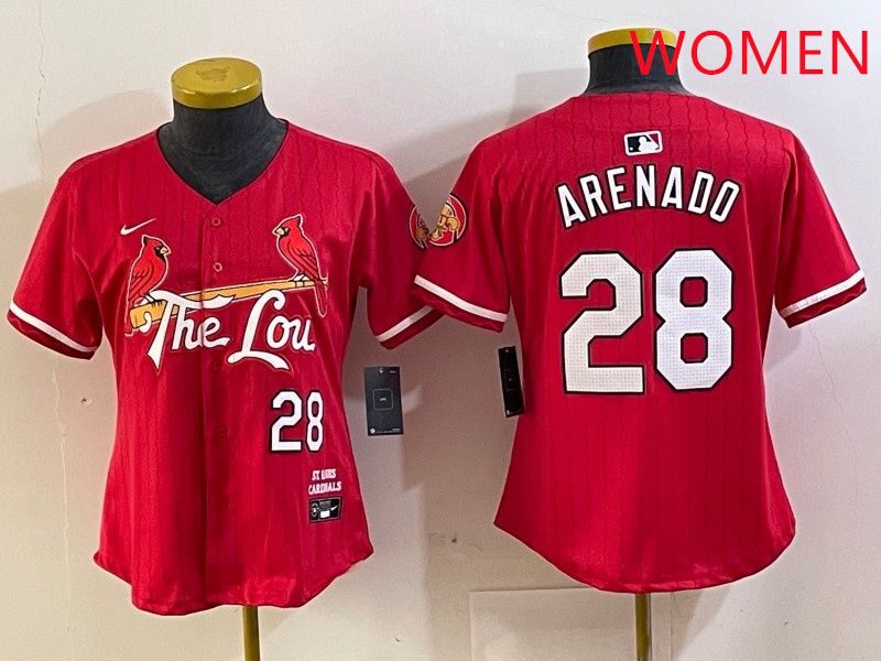 Women St.Louis Cardinals #28 Arenado Red City Edition 2025 Nike MLB Jersey style 1->youth mlb jersey->Youth Jersey